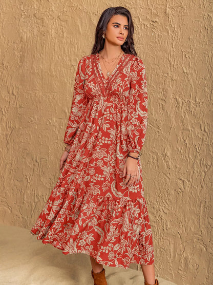 Hazel Blues® |  Boho Floral Print Long Sleeve Midi Dress