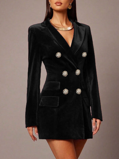Hazel Blues® |  Velvet Double-Breasted Blazer Dress