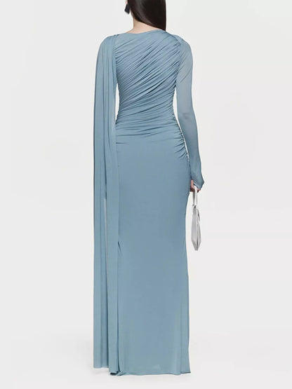 Hazel Blues® |  Ruched Draped Long Sleeve Maxi Dress