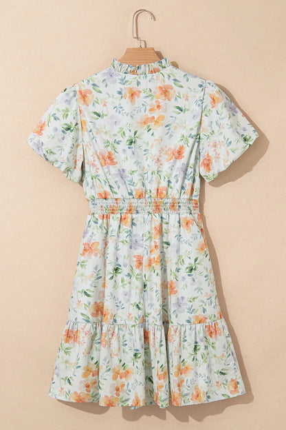 Hazel Blues® |  Frill Notched Puff Sleeve Dress