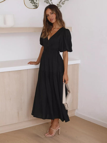 Hazel Blues® |  Tiered Puff Sleeve Midi Dress