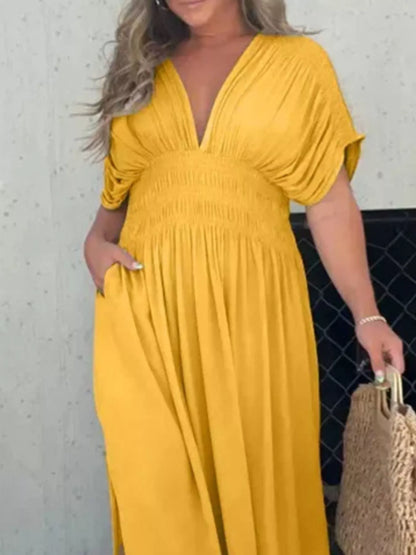 Hazel Blues® | Slit V-Neck Smocked Waist Maxi Dress