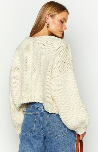 Holiday Cream Tie Up Knit Cardigan