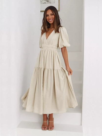 Hazel Blues® |  Tiered Puff Sleeve Midi Dress