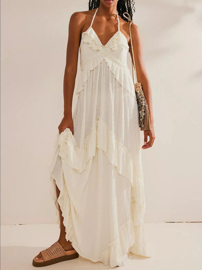 Hazel Blues® |  Ruffled Halter Neck Maxi Dress
