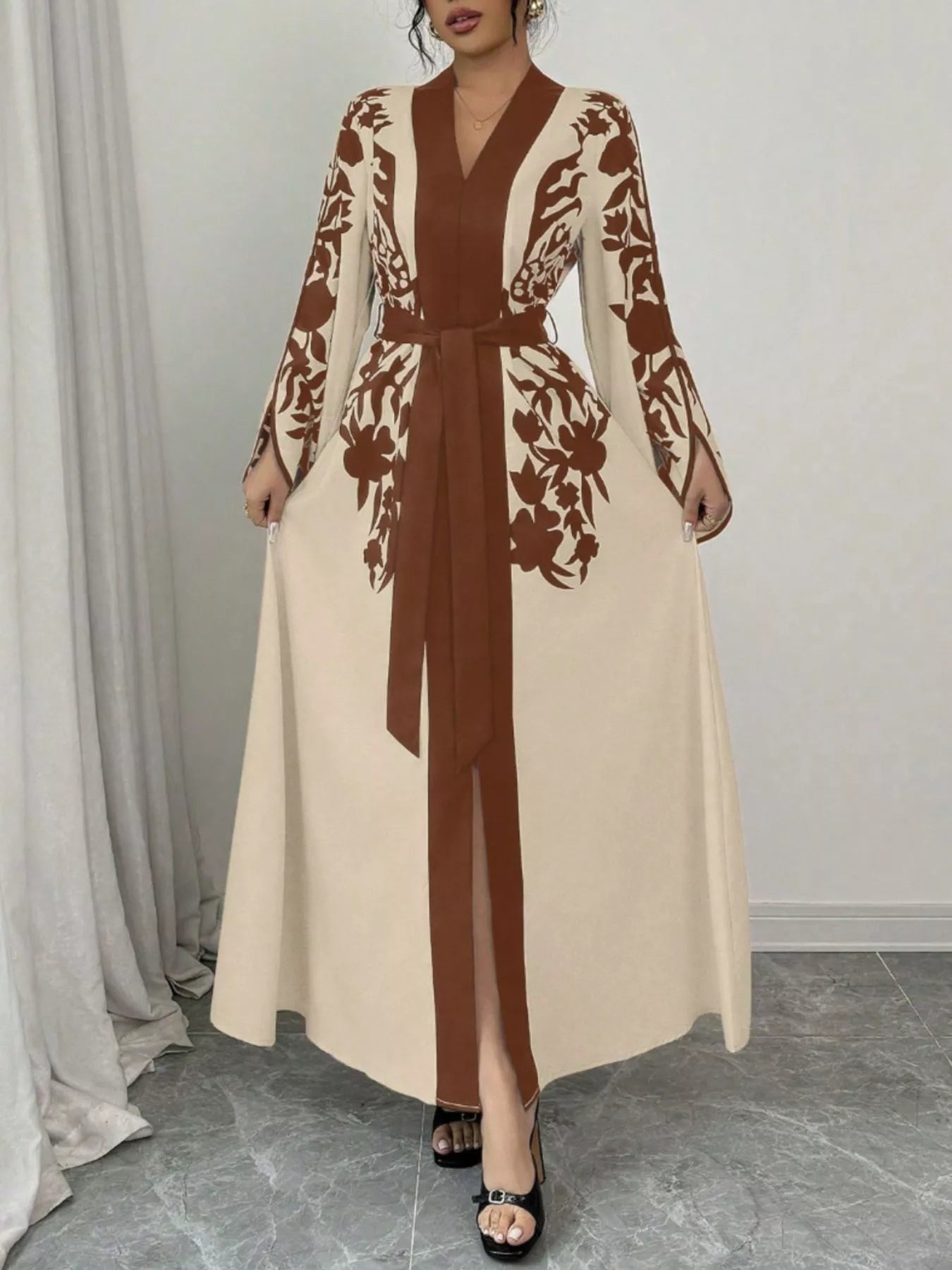 Hazel Blues® |  Printed Tie Waist Maxi Dress