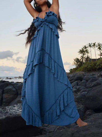 Hazel Blues® |  Ruffled Halter Neck Maxi Dress