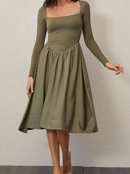 Hazel Blues® |  Square Neck Long Sleeve Midi Dress