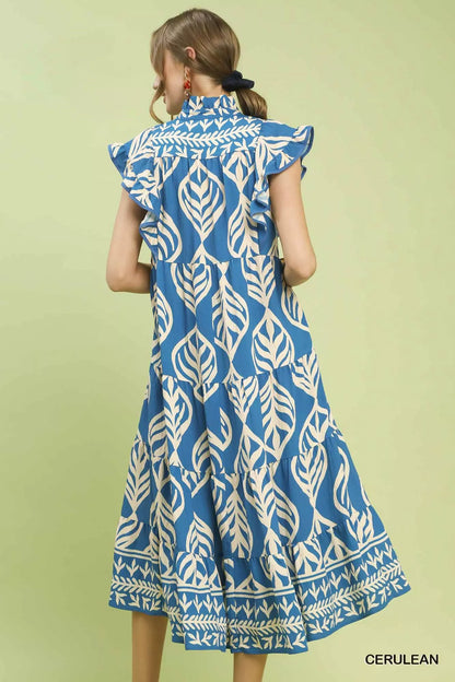 Hazel Blues® |  Umgee Leaf Print Tiered Midi Dress with Pockets