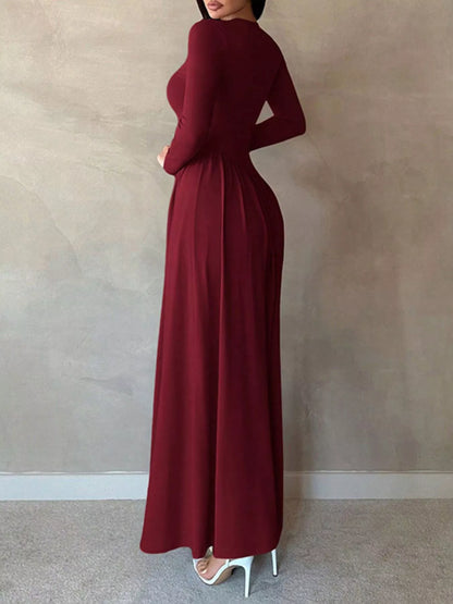 Hazel Blues® |  Long Sleeve Ruched A-Line Maxi Dress