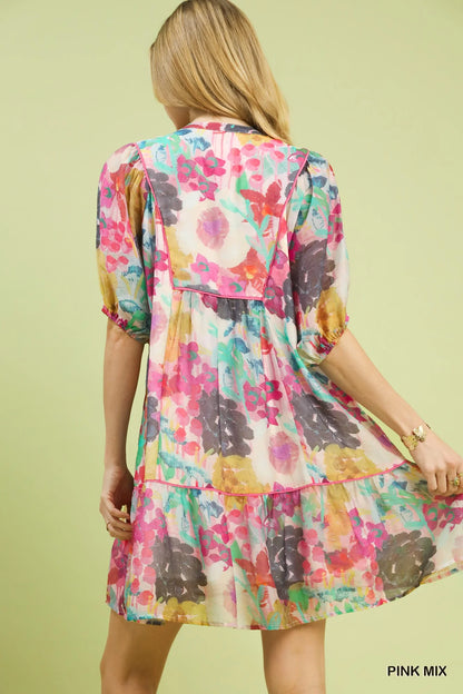 Hazel Blues® |  Umgee Mix Watercolor Floral Babydoll Dress
