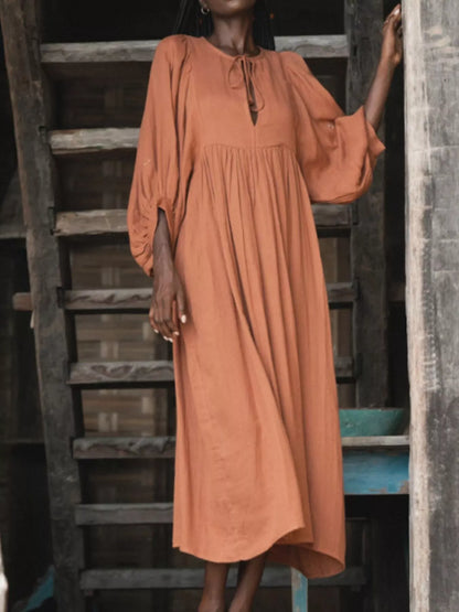 Hazel Blues® |  Tie Neck 3/4 Sleeve Midi Dress