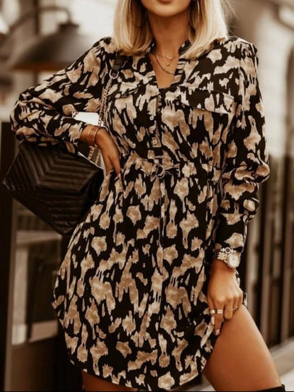 Hazel Blues® |  Printed Button Front Long Sleeve Dress