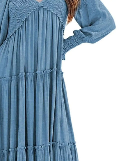 Hazel Blues® |  V-Neck Long Sleeve Tiered Maxi Dress