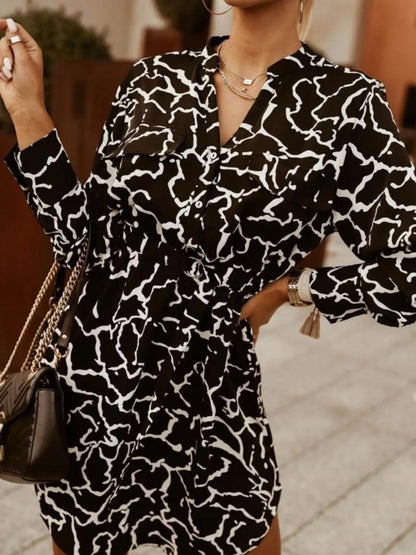 Hazel Blues® |  Printed Button Front Long Sleeve Dress