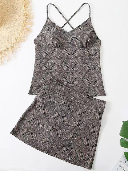 Hazel Blues® |  V-Neck Spaghetti Strap Top and Skirt Swim Set