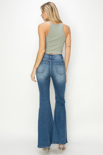Hazel Blues® |  RISEN High Rise Front Seam Detailed Flare Jeans