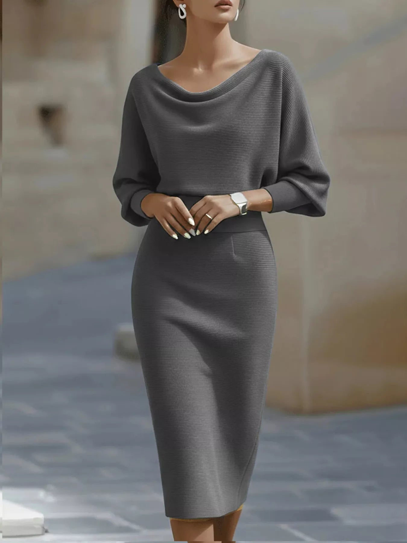 Hazel Blues® |  Cowl Neck Knit Bodycon Dress