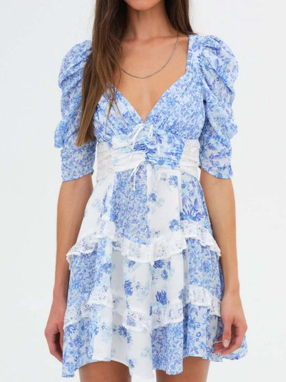Hazel Blues® |  Ruffled Floral Print Half Sleeve Dress