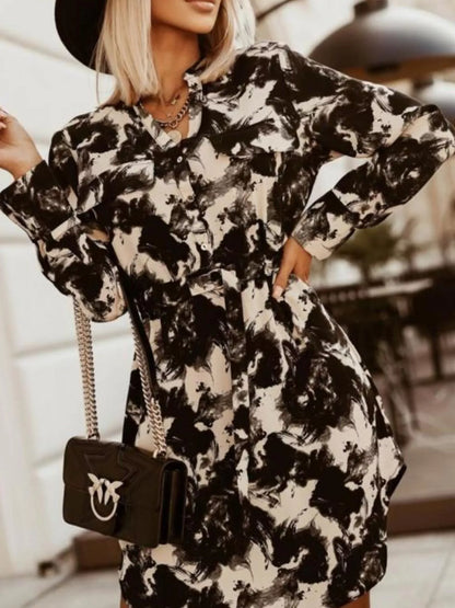 Hazel Blues® |  Printed Button Front Long Sleeve Dress