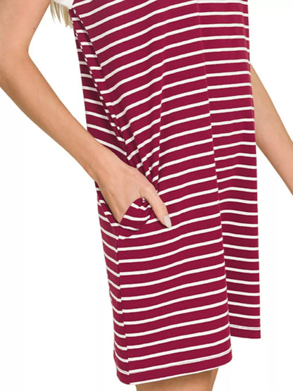 Hazel Blues® |  Zenana Contrast Trim Striped T-shirts Dress