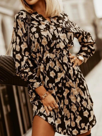 Hazel Blues® |  Printed Button Front Long Sleeve Dress