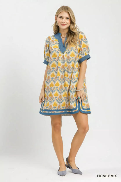 Hazel Blues® |  Umgee Mix Tile Print Mini Dress