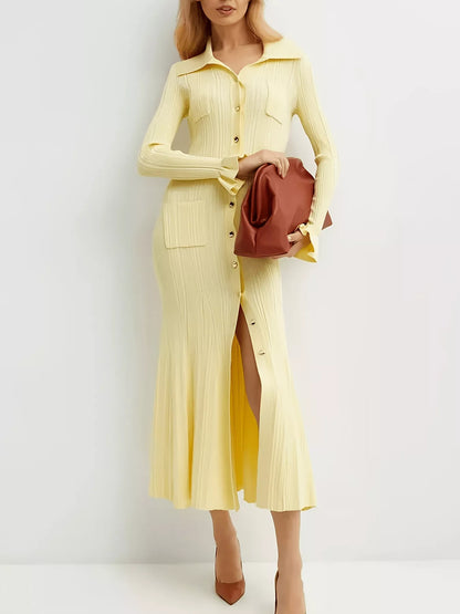 Hazel Blues® |  Button-Down Flounce Sleeve Sweater Dress