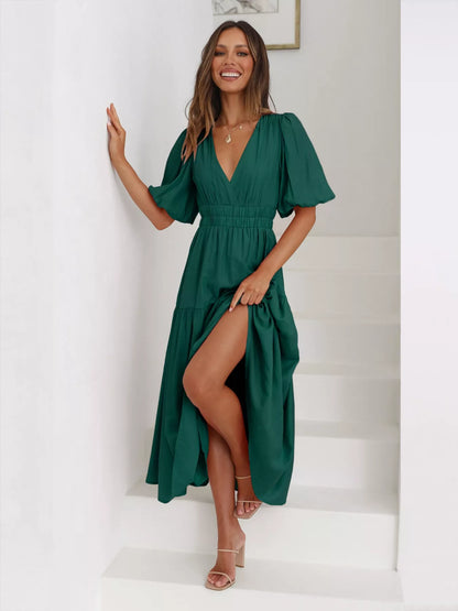 Hazel Blues® |  Tiered Puff Sleeve Midi Dress