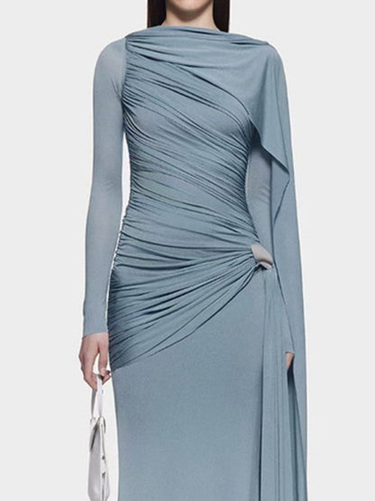 Hazel Blues® |  Ruched Draped Long Sleeve Maxi Dress