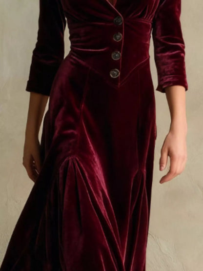 Hazel Blues® |  Velvet Button Front 3/4 Sleeve Maxi Dress