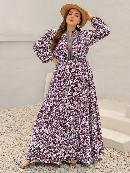 Hazel Blues® | Floral Print Maxi Dress with Long Sleeves