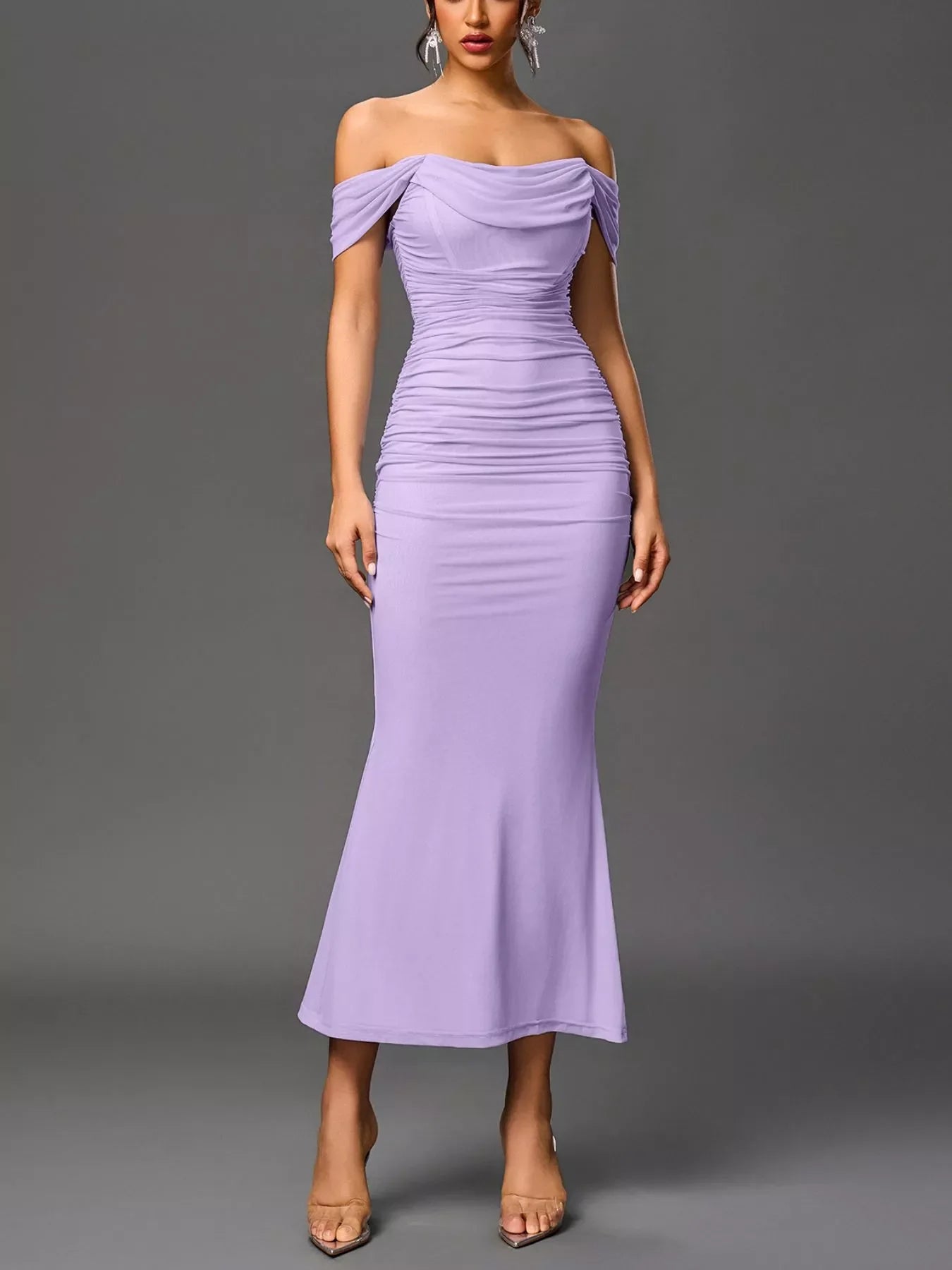 Hazel Blues® |  Off-Shoulder Ruched Mermaid Maxi Dress