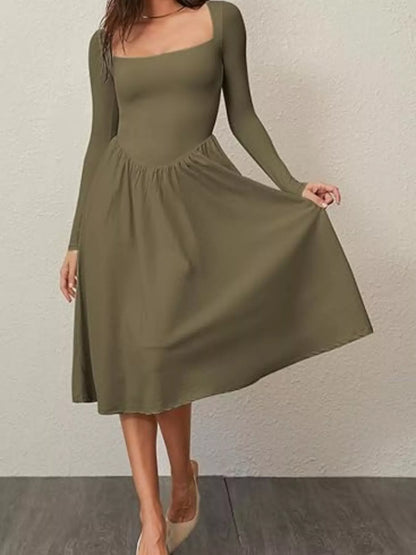 Hazel Blues® |  Square Neck Long Sleeve Midi Dress
