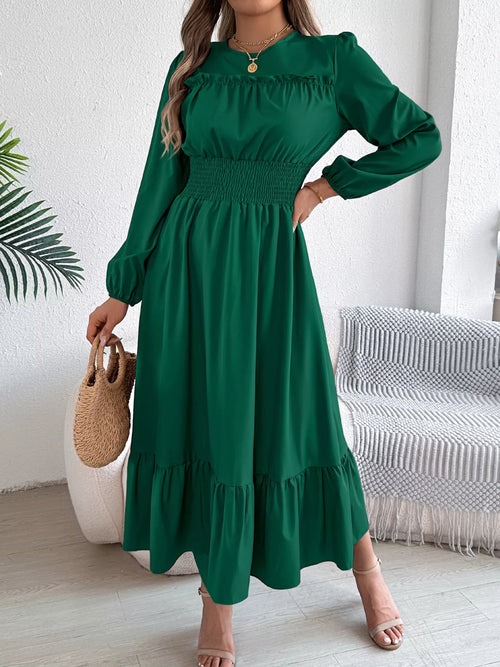 Hazel Blues® |  Round Neck Balloon Sleeve Tiered Dress