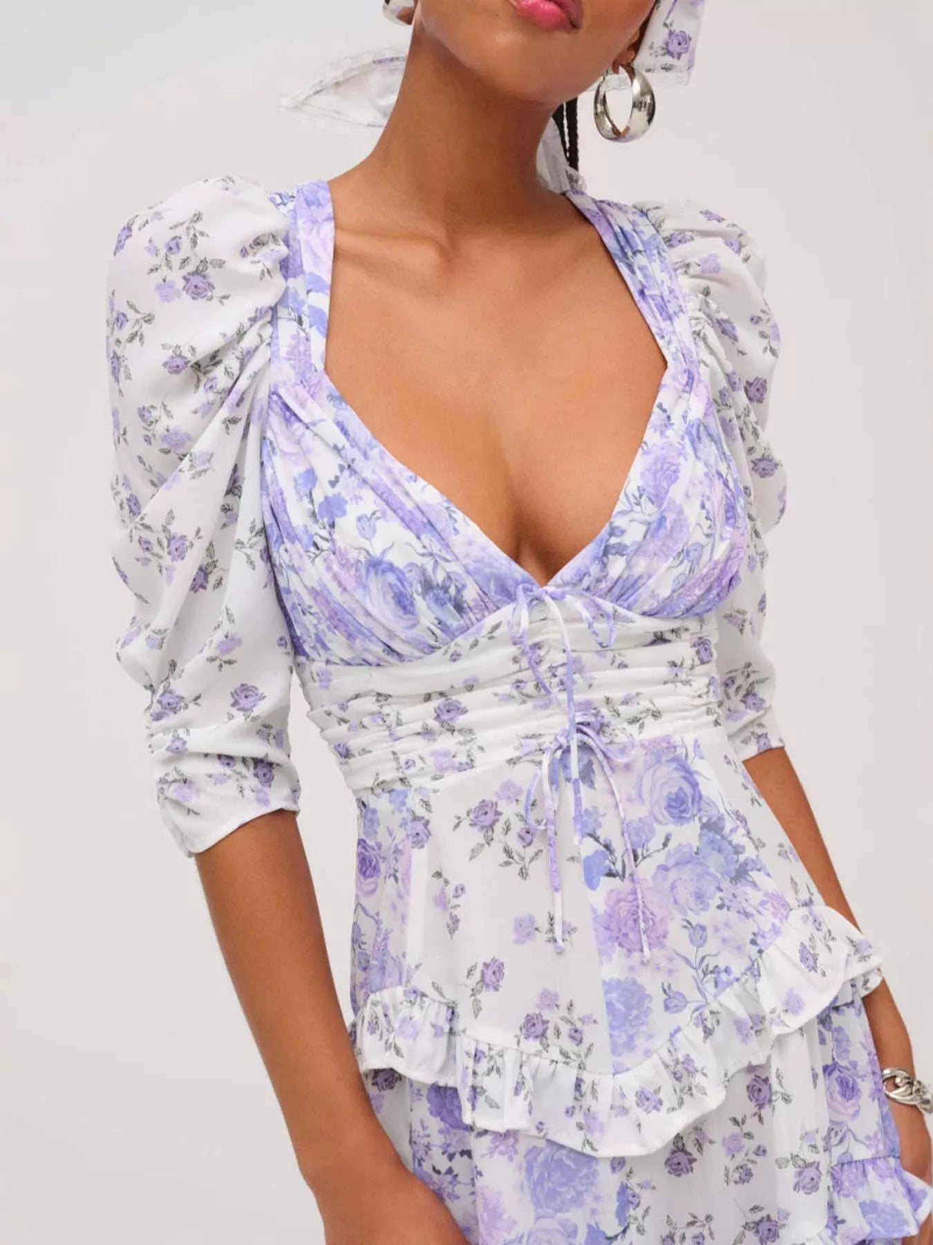 Hazel Blues® |  Ruffled Floral Print Half Sleeve Dress