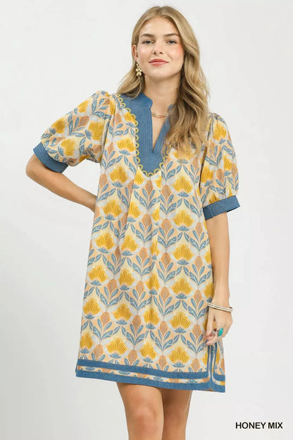 Hazel Blues® |  Umgee Mix Tile Print Mini Dress