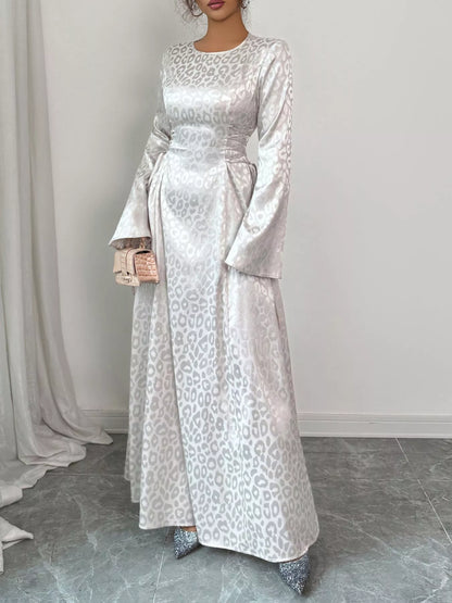 Hazel Blues® |  Leopard Lace Up Long Sleeve Maxi Dress