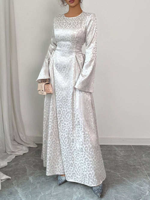 Hazel Blues® |  Leopard Lace Up Long Sleeve Maxi Dress