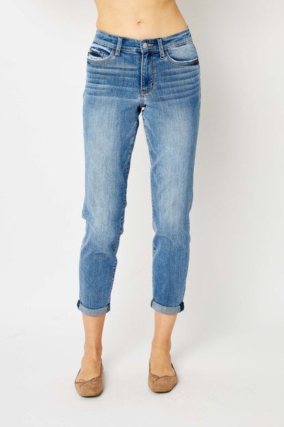 Hazel Blues® |  Judy Blue Cuffed Hem Slim Jeans