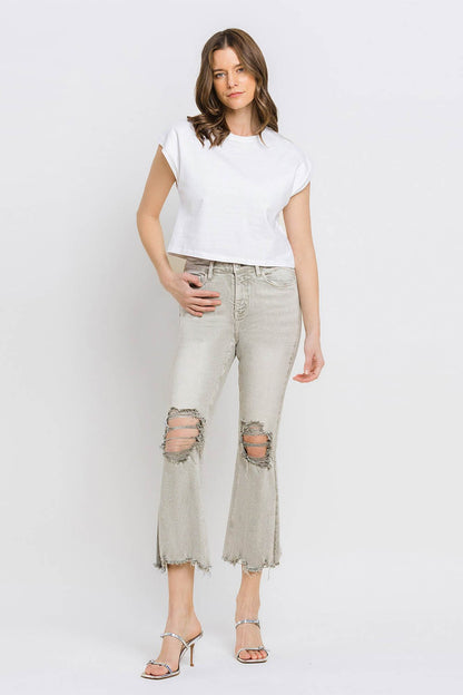 Hazel Blues® |  Lovervet Distressed Raw Hem Cropped Flare Jeans