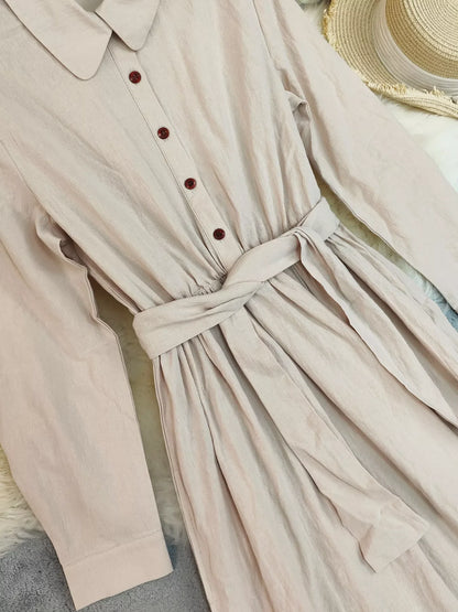 Hazel Blues® |  Tie Waist Long Sleeve Ruffled Hem Dress