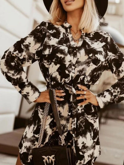 Hazel Blues® |  Printed Button Front Long Sleeve Dress