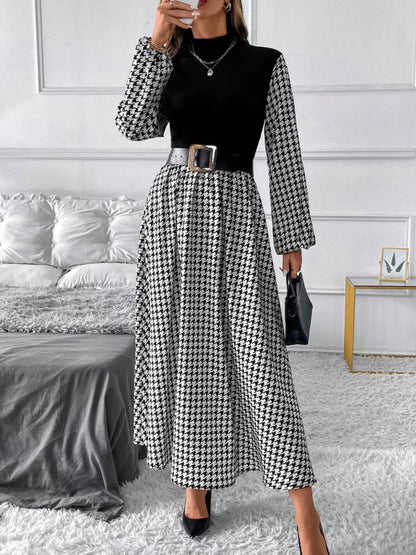 Hazel Blues® |  Houndstooth Mock Neck A-Line Dress