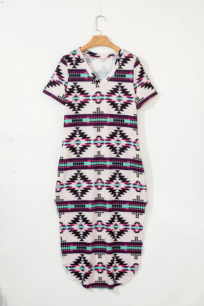 Hazel Blues® |  Aztec Print V-Neck Midi Dress