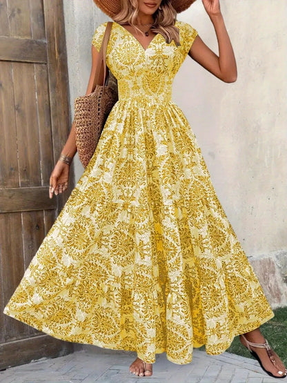 Hazel Blues® |  Printed Cap Sleeve Maxi Dress