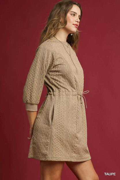 Hazel Blues® |  Umgee Drawstring Cable Knit Mini Dress with Pockets