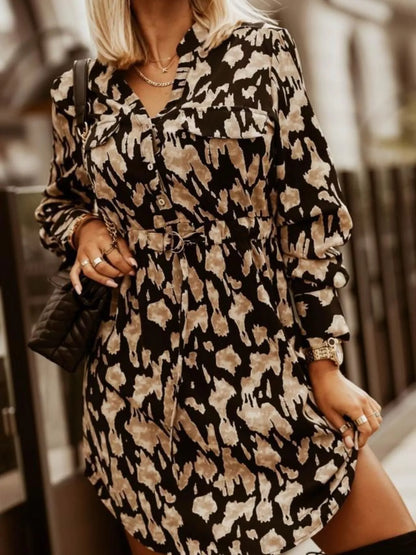 Hazel Blues® |  Printed Button Front Long Sleeve Dress