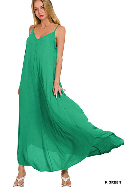 Hazel Blues® |  Zenana Woven Crinkle Cami Maxi Dress with Side Pockets
