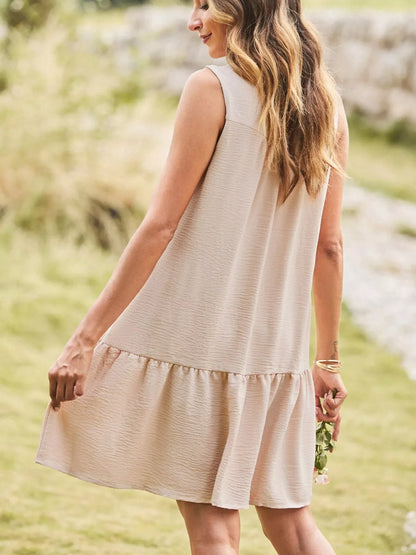 Hazel Blues® |  Sleeveless Button Front Tiered V Neck Textured Mini Dress